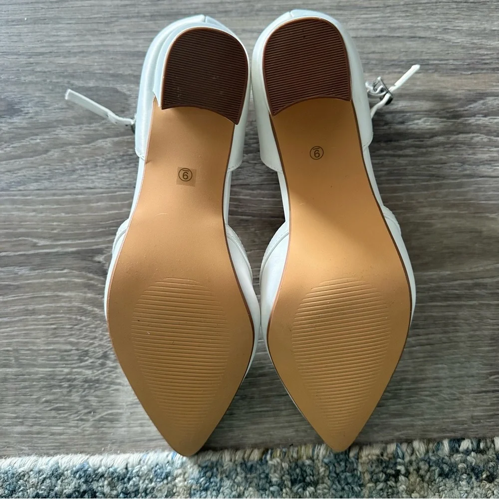 Bridal White Satin Ankle Strap Heels - Picture 6 of 13